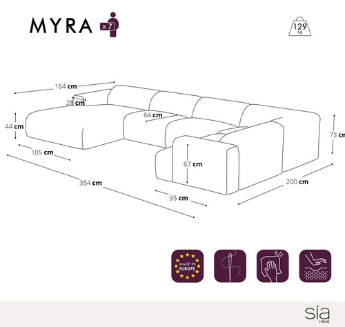 Sia Home - Panoramische banken MYRA - Bouclette stof - Grafiet grijs - 354cm