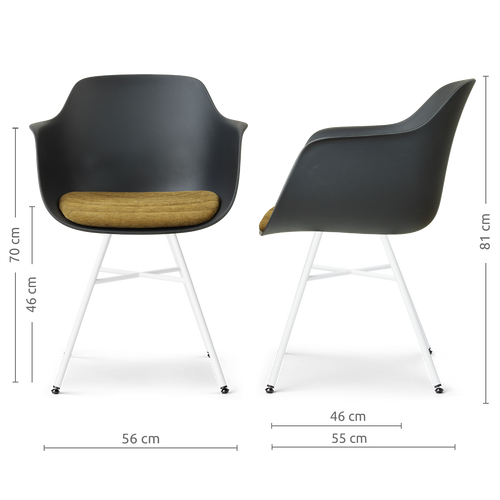 Nolon Noa-Liz eetkamerstoel zwart met mosgroen zitkussen - wit onderstel