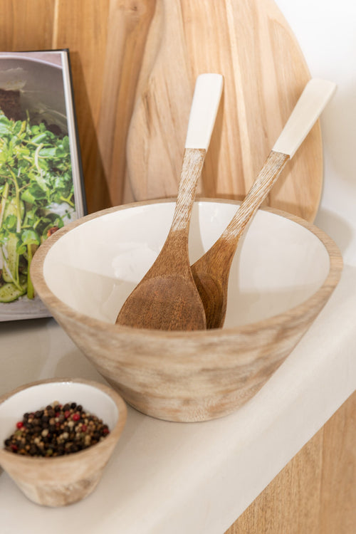 J-Line kom Mango - hout - wit/naturel - large