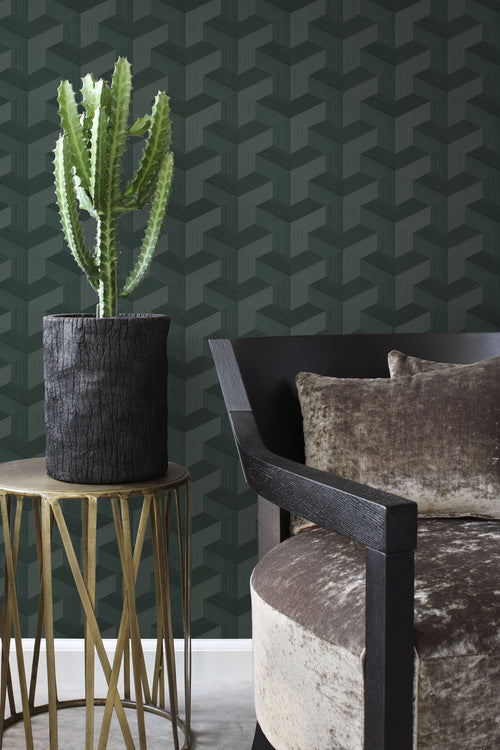 Origin Wallcoverings behang grafisch 3D motief donkergroen - 50 x 900 cm - 348004 - vtwonen shop
