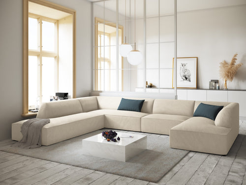 Micadoni Panoramische hoekbank links Ruby 7-zits, ribfluwelen, lichtbeige - 273x366x69cm
