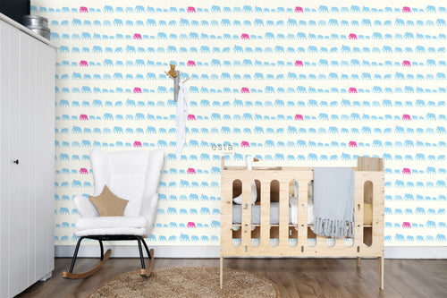 ESTAhome behang olifanten turquoise en roze - 53 cm x 10.05 m - 137329
