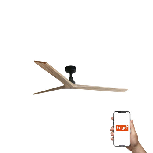 Faro Klim Grote plafondventilator met 3 bladen, matzwart, eikenhout, Tuya Smart System