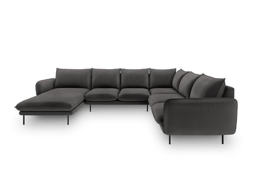Cosmopolitan Design Panoramische hoekbank rechts Vienna 7-zits, flueel, donkergrijs - 235x330x95cm