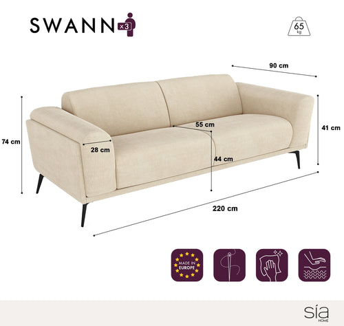 Sia Home - 3-zitsbanken SWANN - Fluweel met structuur - Donker antraciet - 220cm - vtwonen shop