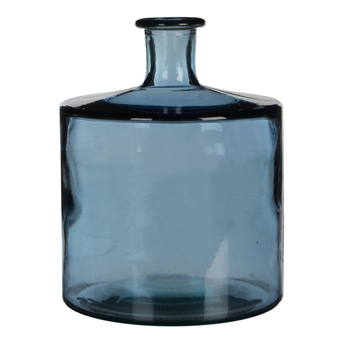 Mica Decorations Guan Fles Vaas - H26 x Ø21 cm - Gerecycled Glas - Blauw