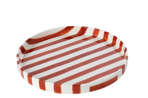 J-Line bord Gestreept - steengoed - cognac/wit - large