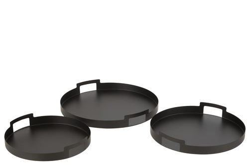 J-Line plateau Rond - metaal/polyresin - zwart - 3 stuks - vtwonen shop