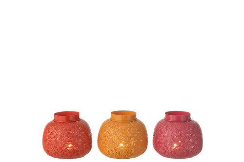 J-Line theelichthouder Cylinder - metaal/glas - mix - medium - 3 stuks