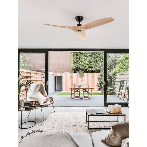Nova Luce ARCADIA Plafondventilator zwart, naturel hout, 5 snelheden, DC-motor, 40W