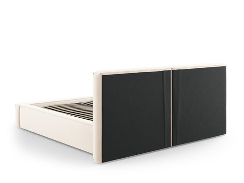 Cosmopolitan Design Opbergbed met dubbel hoofdbord Arendal 200x200cm, flueel, lichtbeige - 228x251x97.5cm