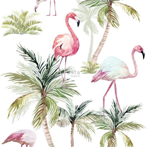 ESTAhome XXL behang flamingo's roze - 50 x 900 cm - 158844 - vtwonen shop