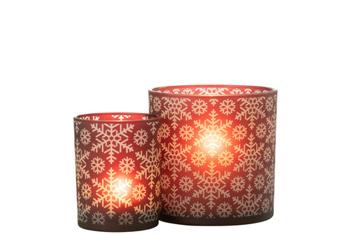 J-Line windlicht Sneeuw - glas - rood - large