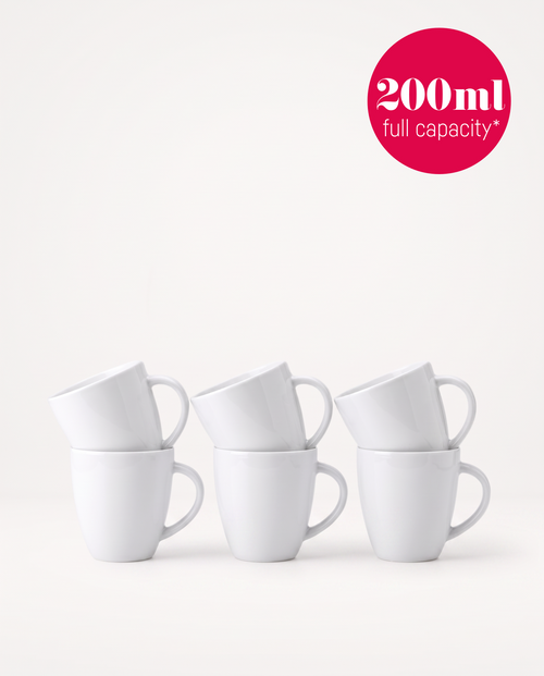 vtwonen - Basic - mokken set van 6 - porselein - wit - 200 ml