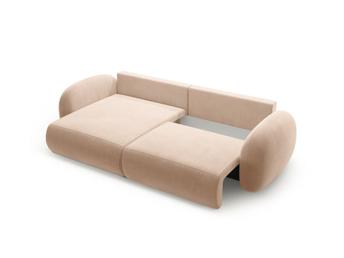 Cosmopolitan Design Omkeerbare converteerbare hoekbank met opbergdoos Tonale 4-zits, flueel beige amandel - 149x262x88cm