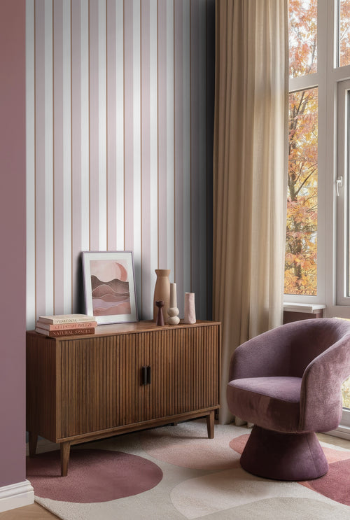 ESTAhome behang strepen lila paars en wit - 50 x 900 cm - 131907