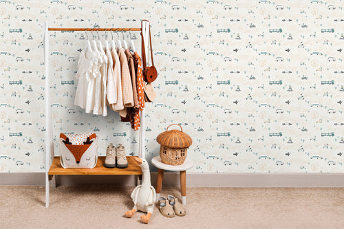 Sanders & Sanders behang auto's vergrijsd blauw en lichtbeige - 53 cm x 10 m - 640289