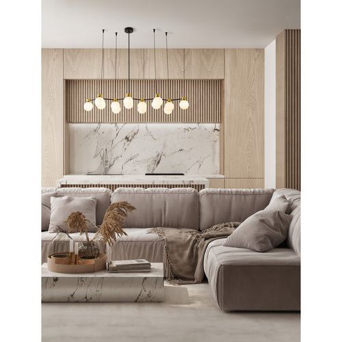 Nova Luce OVALINO Hanglamp voor aan het plafond in de kleuren opaal, satijngoud en matzwart, LED G9 14x5W