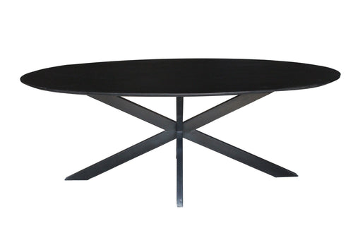 Livingfurn - Zwarte Eetkamertafel Oslo Oval - Spider Tafelpoot - van Acasia Hout en Gecoat Staal - 210 cm - vtwonen shop