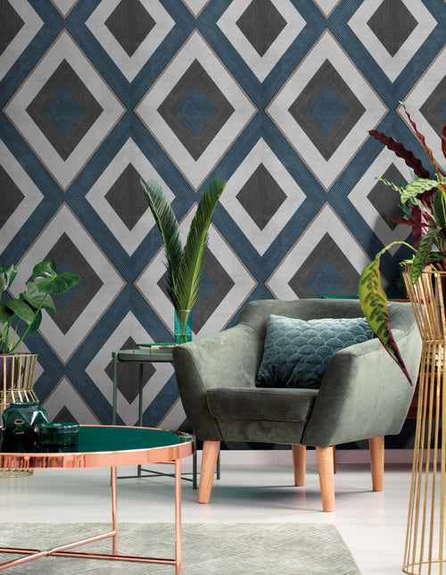 Sanders & Sanders behang geometrische vormen vergrijsd blauw en beige - 53 cm x 10 m - 640551 - vtwonen shop