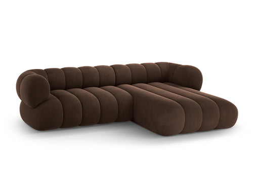 Cosmopolitan Design rechter hoekbank Koge 5-zits, flueel chocolade - 165x270x70cm