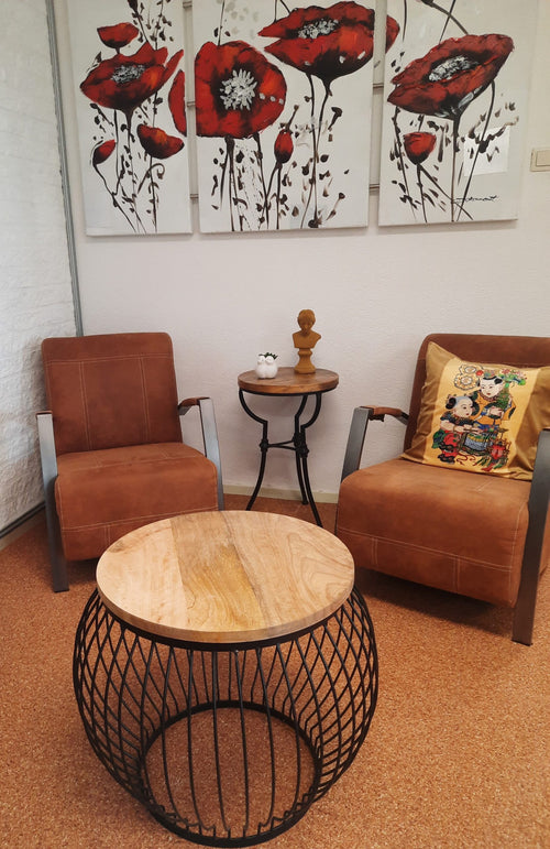 FurniLux Bijzettafel Waai - mangohout - zwart stalen onderstel - 43x43x64cm - vtwonen shop