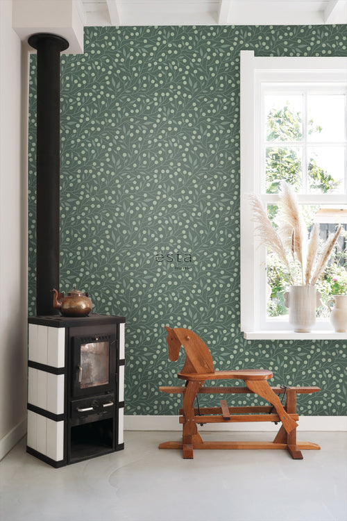 ESTAhome behang bloemmotief donkergroen - 50 x 900 cm - 139593 - vtwonen shop