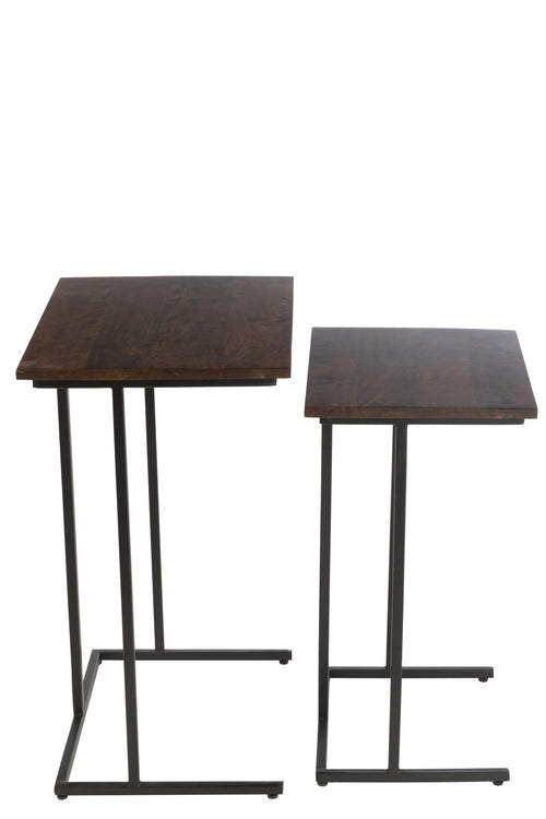 J-Line tafel Rechthoek - ijzer/hout - bruin/zwart - 2 stuks