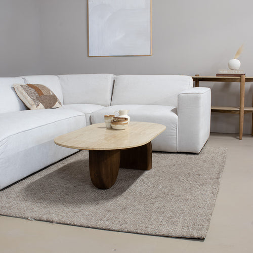 Giga Meubel Salontafel Wessel Ovaal - Travertin/Hout - Bruin - 120x65x38cm - vtwonen shop