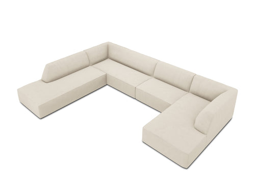 Micadoni Panoramische hoekbank links Ruby 7-zits, ribfluwelen, lichtbeige - 273x366x69cm