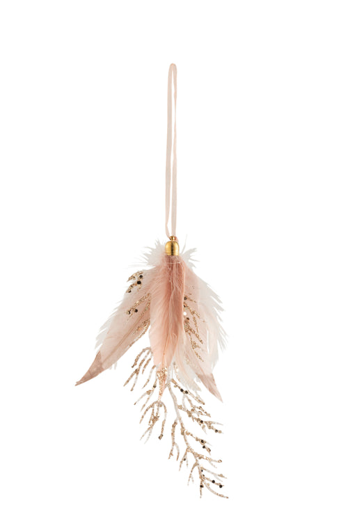 J-Line hanger Pluim + Steen Glitter - veren - lichtroze - 4 stuks