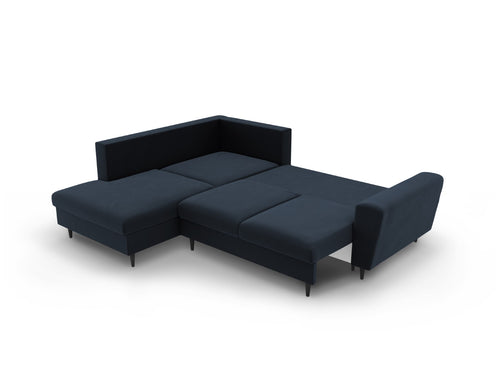 Cosmopolitan Design Uitklapbare hoekbank links met opbergdoos Kyoto 5-zits, flueel donkerblauw - 194x243x88cm