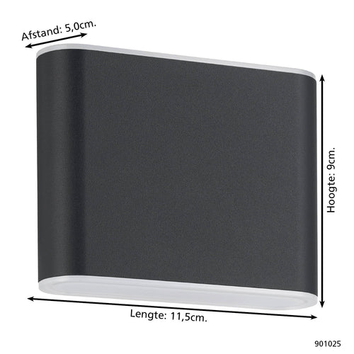 EGLO wandlamp buiten Grutti - led - 11,5 cm - antraciet