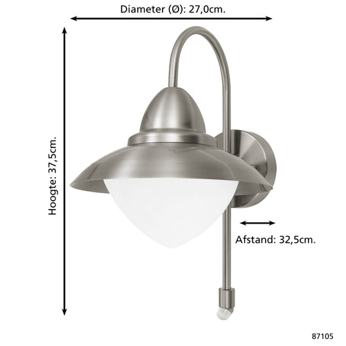EGLO wandlamp buiten Sidney - e27 - 37,5 cm - sensor - rvs