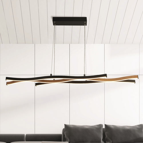 Bloom Swirl LED-plafondhanger, zwart met houteffect