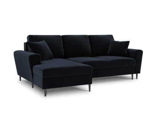 Cosmopolitan Design Uitklapbare hoekbank links met opbergdoos Kyoto 4-zits, flueel, donkerblauw - 145x241x88cm