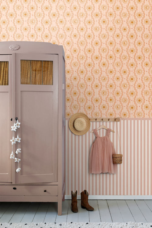 ESTAhome behang retro ornamenten roze, oranje en geel - 50 x 900 cm - 131715