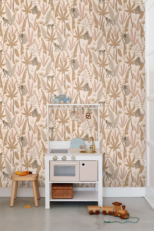 ESTAhome behang jungle apen terracotta roze - 50 x 900 cm - 139737