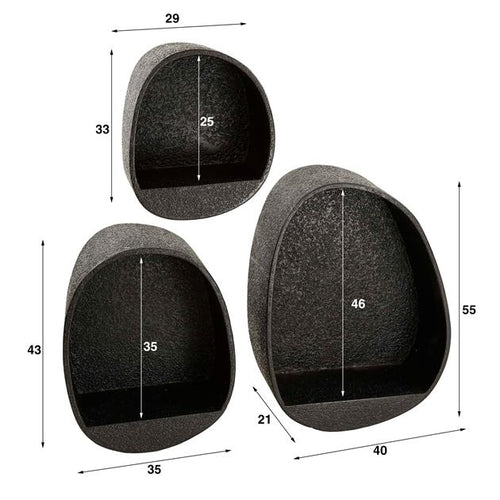 Giga Meubel Wandschap Metallic Druppel - Grijs Metaal - Set van 3