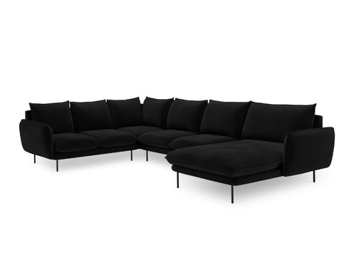 Cosmopolitan Design Panoramische hoekbank links Vienna 7-zits, flueel, zwart - 235x330x95cm