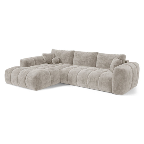 Premium Interiors - Linkshoekbank met slaapfunctie en opbergruimte SKY - gewaafd fluweel mol 310cm