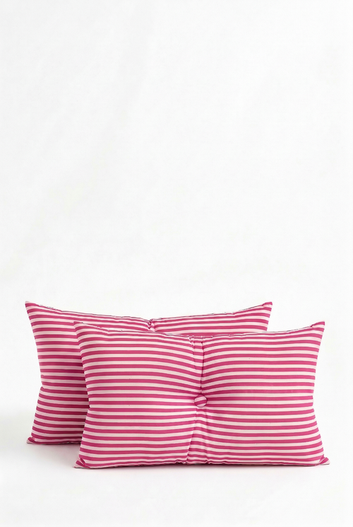 vtwonen - Sierkussens - Gestreept - Set van 2 - Donkerroze - 35x55cm
