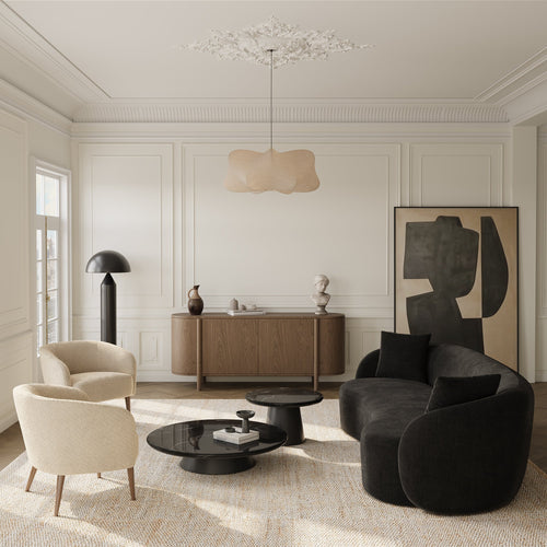 Premium Interiors - Fauteuil MILO - krullend fluweel beige 73.5cm