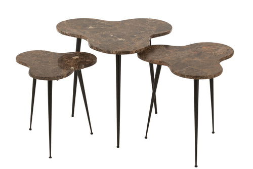 J-Line bijzettafel -  marmer/metaal - bruin/zwart - set van 3