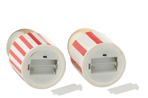 J-Line tafellamp Gestreept Dolomiet - cement - rood/wit - 2 stuks