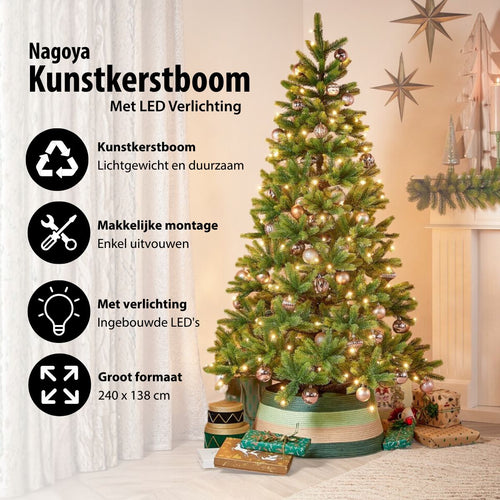 Black Box Trees Nagoya Kerstboom met Verlichting - Kunstkerstboom met Scharnierconstructie en 2230 Takken - Kunstboom Rond en Vol met 280 LED Lampjes