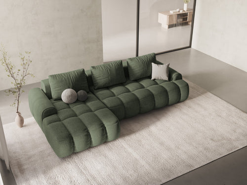 Cosmopolitan Design Uitklapbare hoekbank links met opbergdoos Linz 3-zits, structurele stof donker olijfgroen - 142x275x84cm