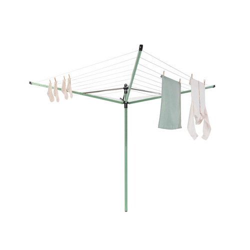 Brabantia Droogmolen Lift-O-Matic, 50 meter met metalen grondanker, doorsnede 45 mm, beschermhoes, wasknijpertasje en wasknijpers - Leaf Green
