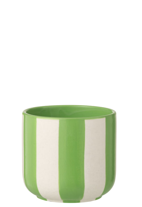 J-Line bloempot Gestreept - keramiek - groen/wit - large
