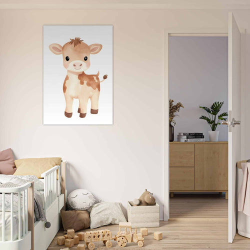 Artfulprints Poster Vrolijke koe   - 50x70 cm - Bruin